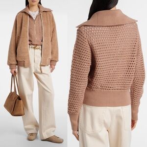 Varley Eloise Full Zip Knit Pullover Sweater Open Knit Neutral Women’s S